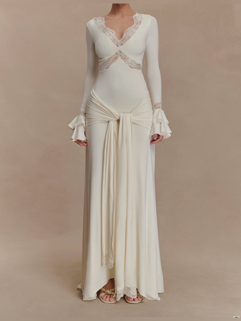 Ivory Lace Long-sleeve maxi dress